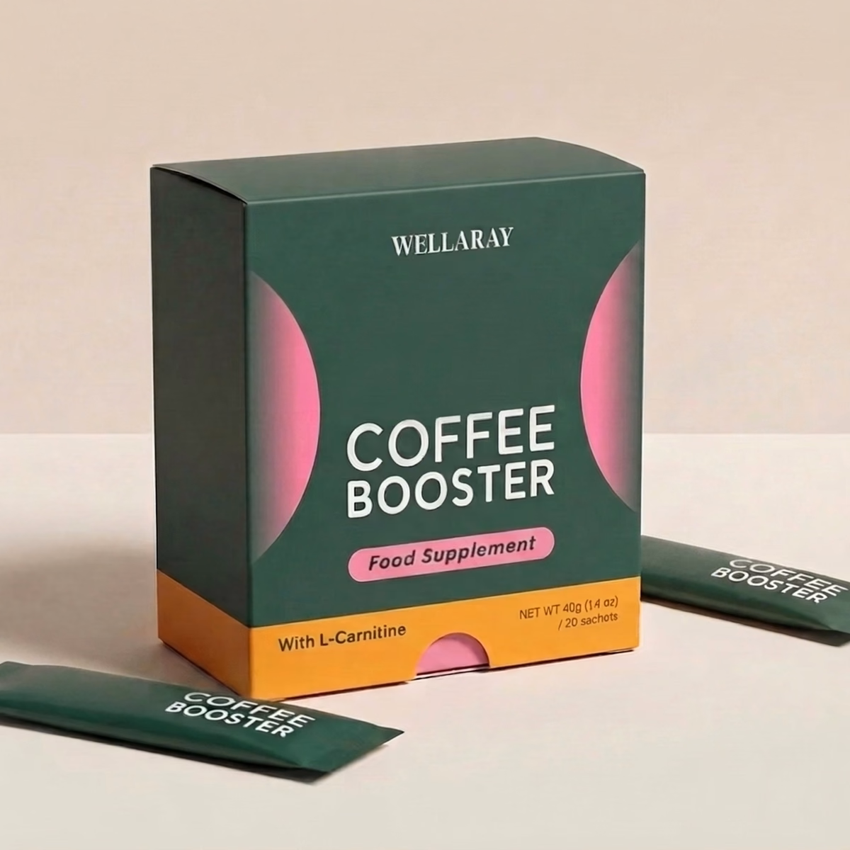 Wellaray Coffee Booster box with one sachet in front